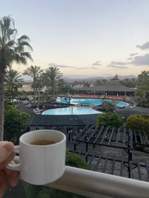 digital nomad morning coffe at a hotel